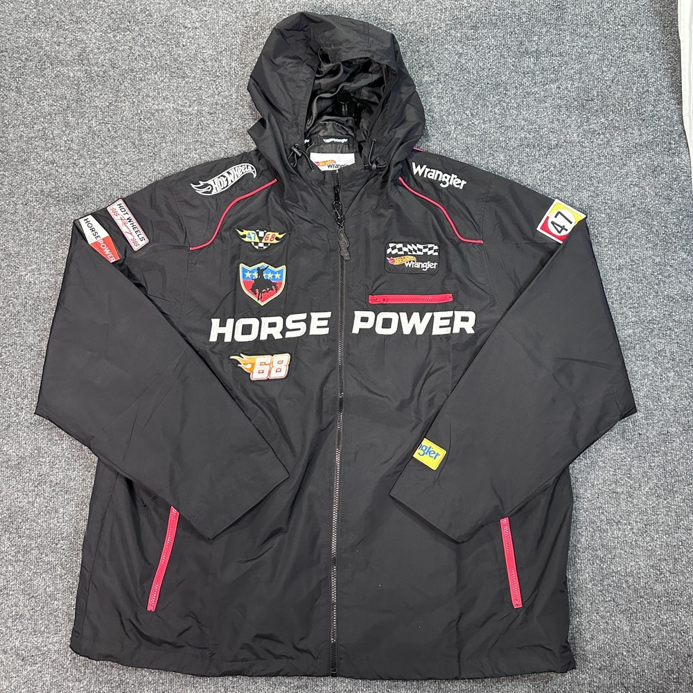 NWT Wrangler x Hot Wheels Horse Power Racing Windbreaker Jacket Black Size XXL